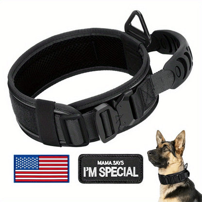 Tactical Dog Collar with Handle & Reflective Stitching – 2.6" Heavy Duty Nylon Collar for Medium & Large Dogs | M, L, XL
