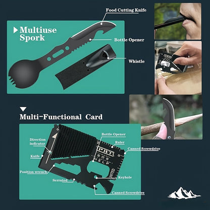 Survival Kit 37-in-1 Emergency Gear Set with Magnesium Fire Starter Flint Stone Safety Hammer Outdoor Survival Equipment for Camping Hiking Backpacking Emergency Preparedness Gift for Men Black