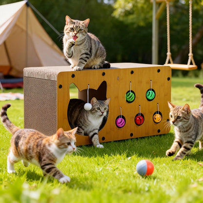 Cat Scratching Board with Interactive Rolling Ball – Multifunctional Cat Furniture for Scratching Playing & Resting, Sturdy Breathable Design, Perfect Cat Toy Gift for Indoor Cats