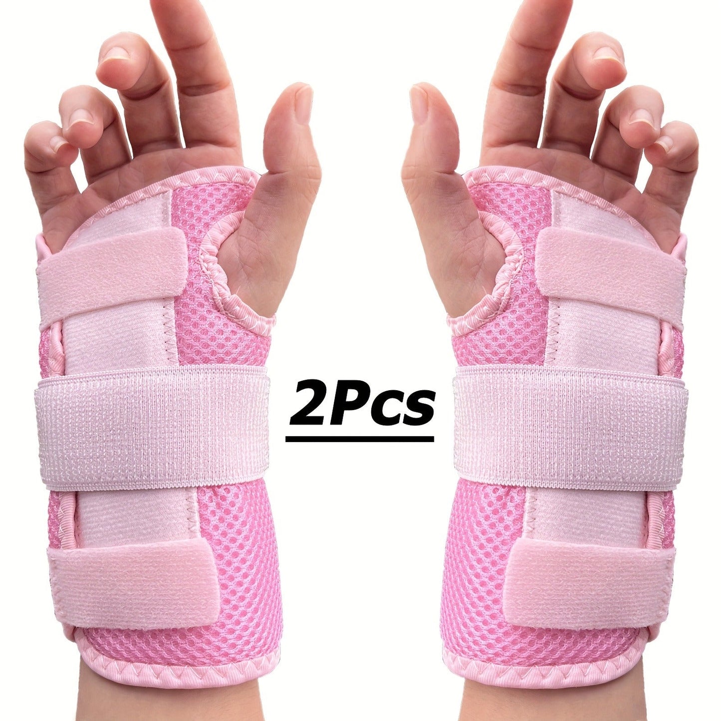 Wrist Brace with Double Splint Support & Triple Compression – 1 Pair Breathable Hook-and-Loop Wrist Guard for Sports, Daily Wear & Injury Recovery, Unisex, Pink / Rose Red / Blue