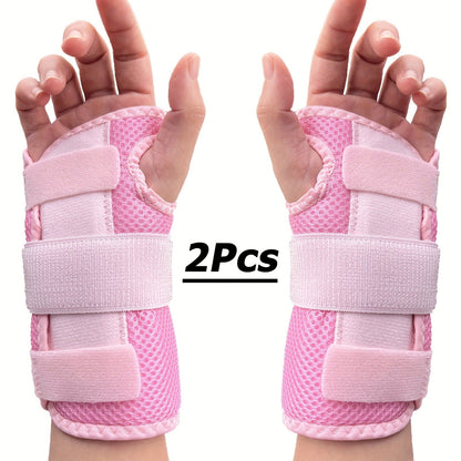 Wrist Brace with Double Splint Support & Triple Compression – 1 Pair Breathable Hook-and-Loop Wrist Guard for Sports, Daily Wear & Injury Recovery, Unisex, Pink / Rose Red / Blue