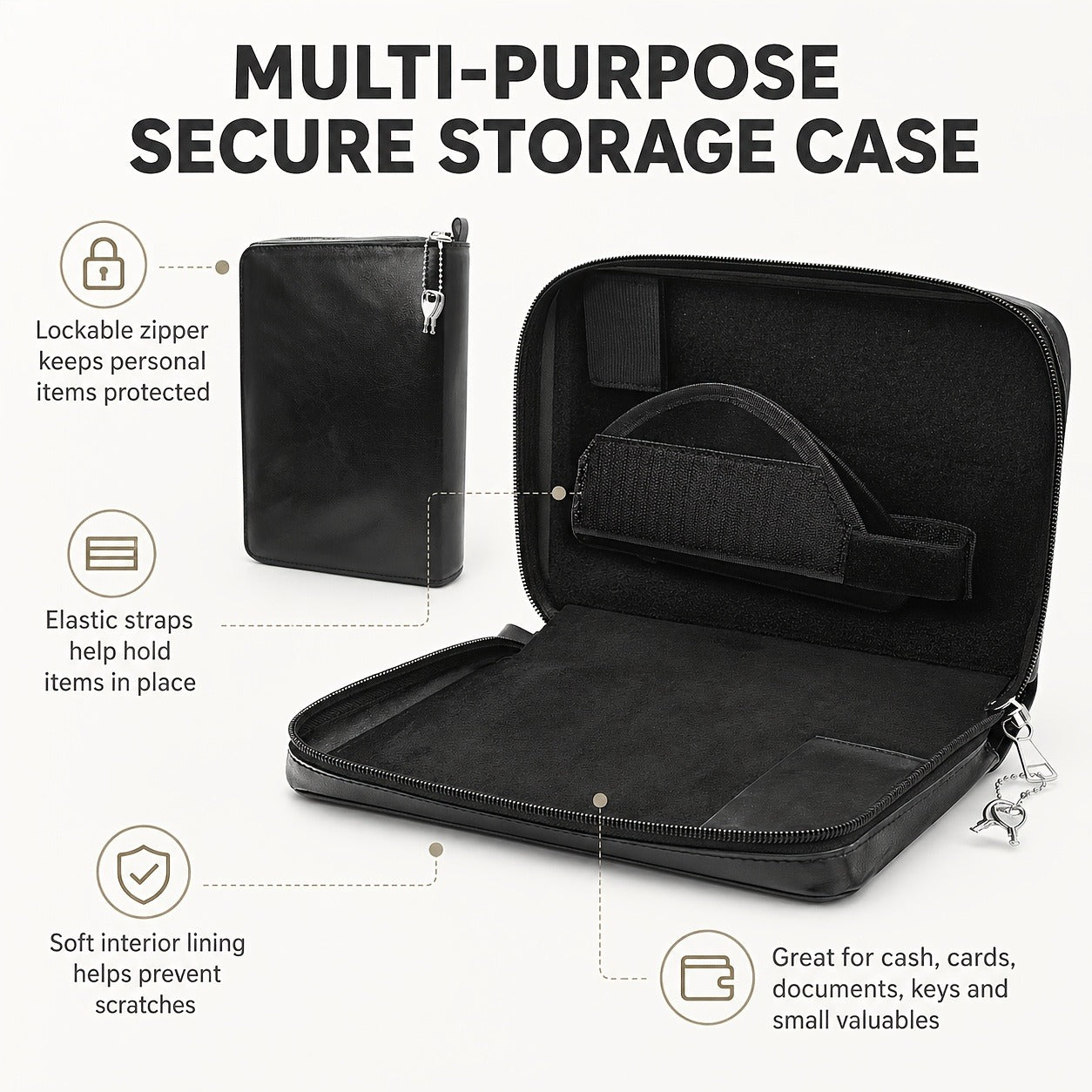 Lockable Soft Pistol Case Book-Style Handgun Storage Bag with Zipper - Discreet Portable Gun Case for 9mm & Most Handguns, Safe Transportation & Home Storage, Available in Black & Brown