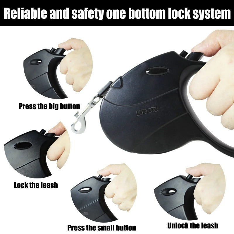Retractable Dog Leash 16ft for Small & Medium Dogs – Non-Slip Grip, 360° Swivel Hook, One-Hand Lock, Up to 30 lbs