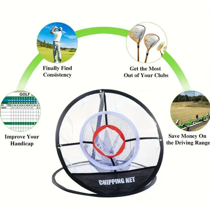 Portable Folding Golf Ball Pick Up Net – Golf Training Target Retrieval Net with Fixing Tool for Indoor & Outdoor Swing Practice, Durable Foldable Golf Chipping Net for Backyard & Driving Range