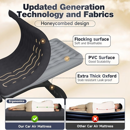 Car Inflatable Mattress Air Bed for Truck SUV MPV Back Seat with 2 Pillows Portable Camping Air Mattress for Road Trips Hiking Backpacking Outdoor Travel Black Dark Blue