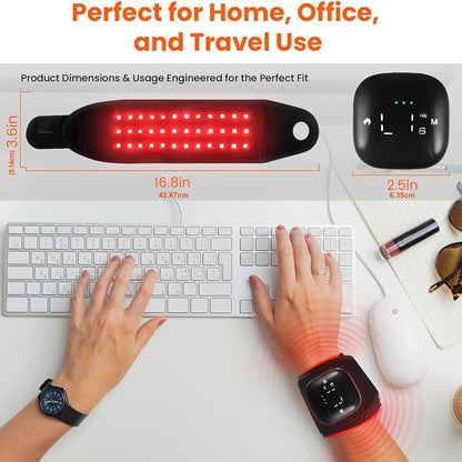 Red Light Therapy Wrist Wrap 660nm 850nm - Infrared LED Wrist Brace with Vibration for Hand & Wrist Pain Relief, Adjustable Strap Fits Left & Right Hand, Unisex Wearable Recovery Device for Office & Daily Use
