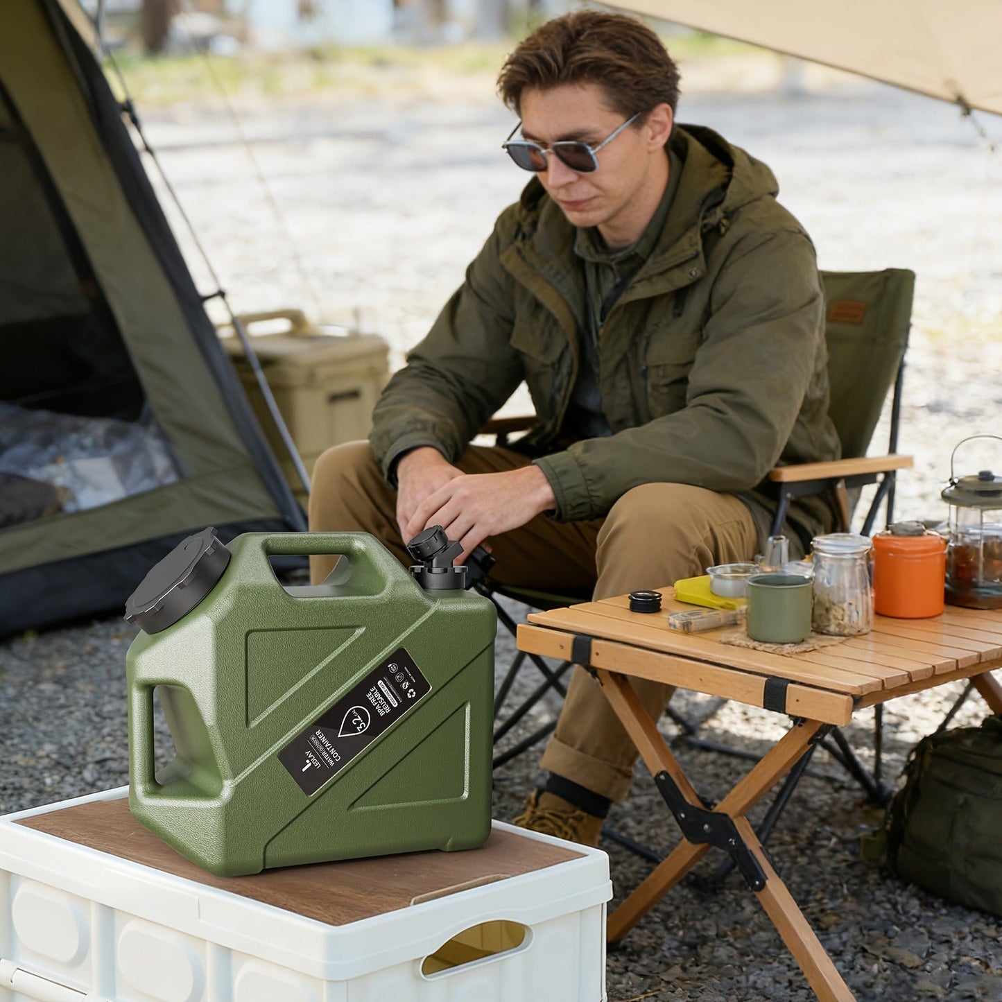 Collapsible Camping Water Storage Bucket 3.2 Gal Portable Water Tank with Faucet Dispenser Army Green Outdoor Emergency Water Container for Hiking Car Camping Festival
