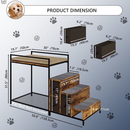 Cat Window Perch with Stairs & 3 Storage Drawers – Large Multi-Level Pet Bunk Bed Platform for Cats and Dogs, Foam Upholstered