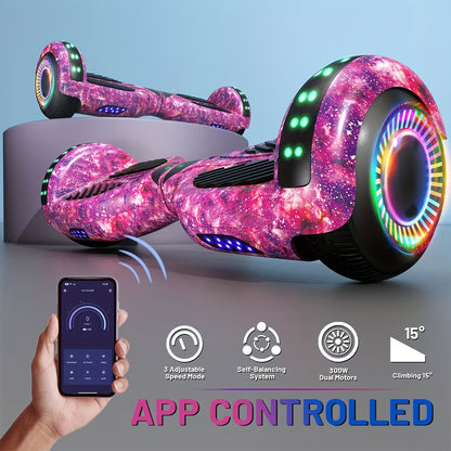 Self Balancing Hoverboard 6.5" LED Light Up Wheels 300W Motor 7.5MPH for Kids Teens Adults Multiple Colors