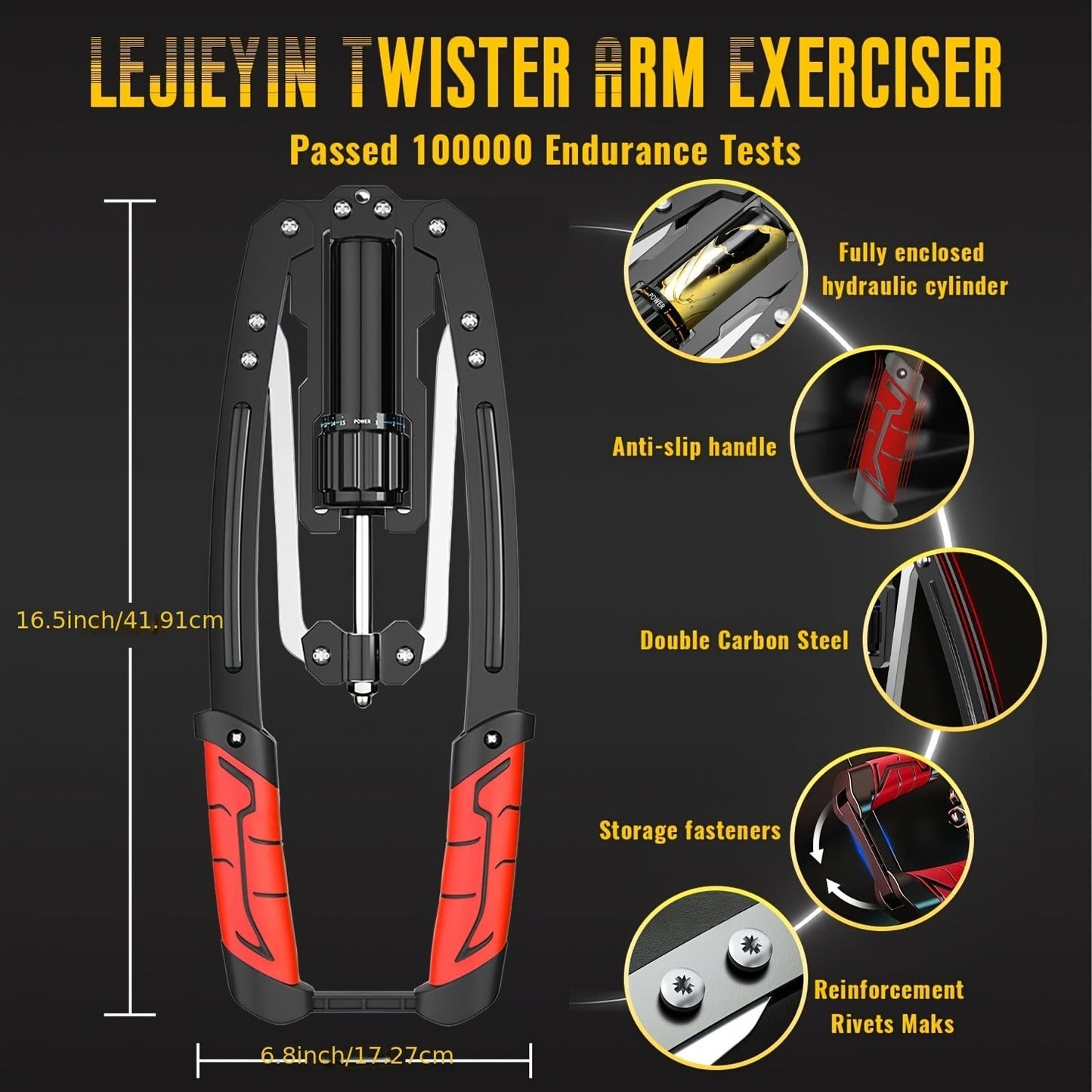 Hydraulic Arm Trainer Adjustable Resistance 22-440 lbs Carbon Steel Home Gym Equipment Chest Shoulder Back Multi-Muscle Workout Foldable Design 20-Level Resistance Non-Slip Handle Fitness Trainer Red