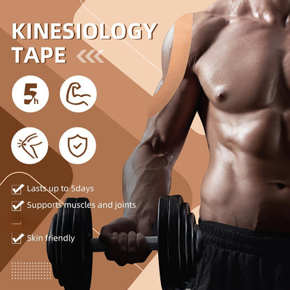 Bulk Kinesiology Tape Roll 2 Inch x 103 Feet Beige - Elastic Latex Free Athletic Therapeutic Tape for Sports, Muscle Support, Injury Recovery, Pre-Cut Printed, Long-Lasting Adhesive Kinesio Tape