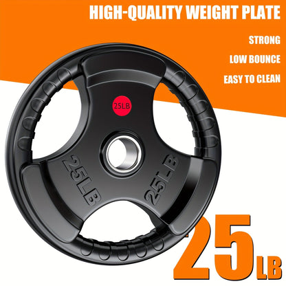 Rubber Bumper Weight Plates 2 Inch – Solid Iron Core, Ergonomic Grip, 25/35/45 lbs – Barbell Plates for Strength Training, Weightlifting & Home Gym