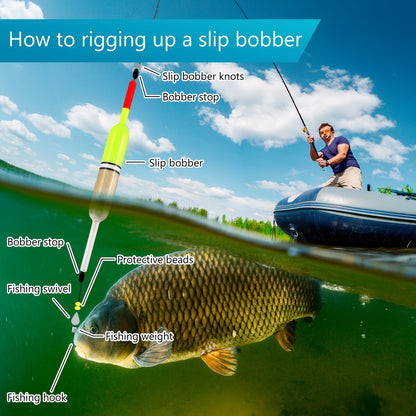 Wooden Fishing Floats 12-Pack – 6 Sizes Slip Bobber Set for Crappie, Bluegill, Trout, Bass, Panfish, Catfish & Walleye | Freshwater Fishing Gear Accessories