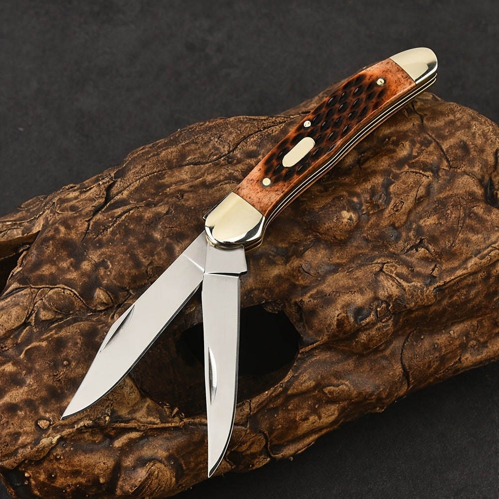 Folding Pocket Knife Handcrafted Multi-Tool with White Copper Finish, Wood Grain & Cow Bone Handle – Portable EDC Blade for Camping, Hunting & Everyday Carry, Best Gift for Men