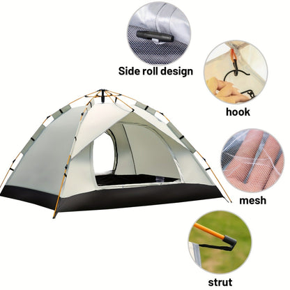 Waterproof Pop Up Camping Tent with Double Doors - Cloud Gray Automatic Instant Setup Shelter for Beach, Hiking, Camping, RV & Travel, Portable Foldable Sunshade Tent with Optional Mesh Windows, 2 Sizes Available