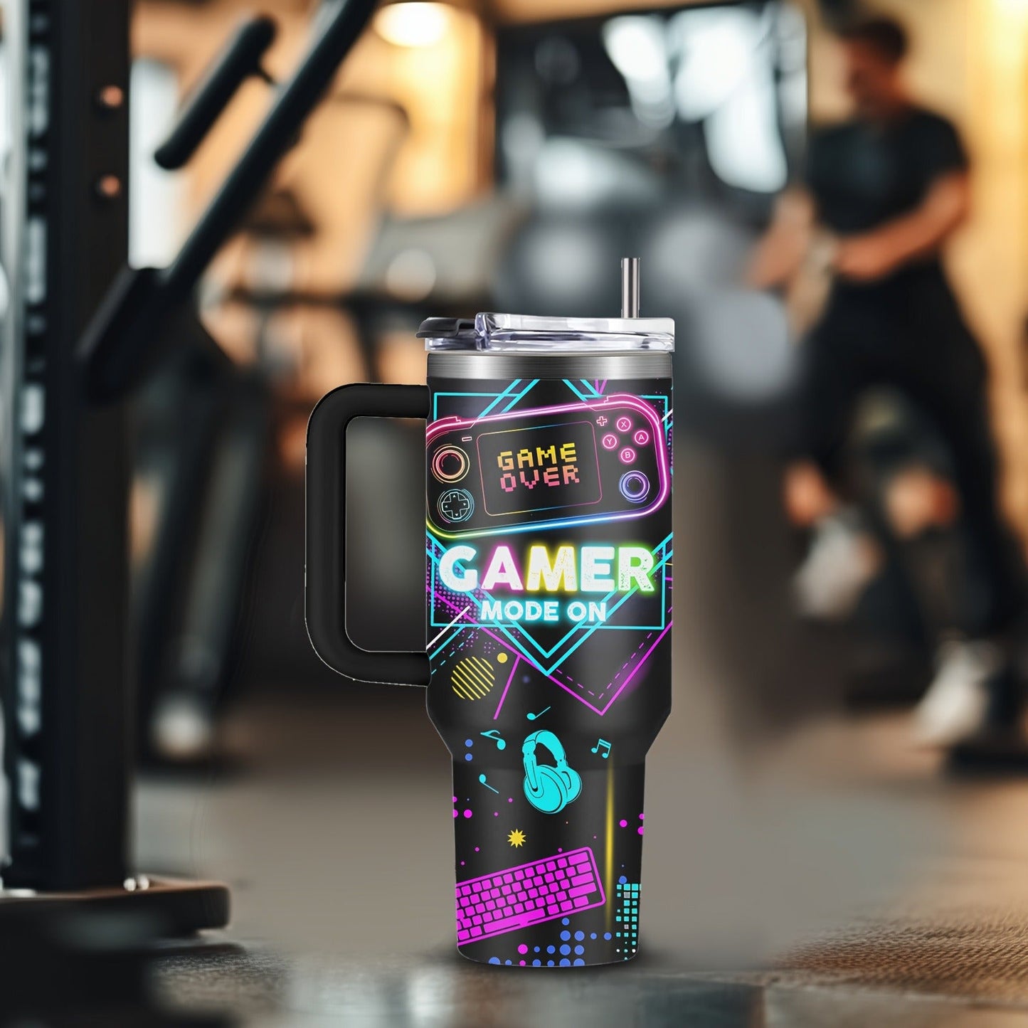 Gamer Tumbler 40oz with Lid & Straw - Insulated Gaming Cup Gift for Men, Boys & Teen Gamers - Double Wall Vacuum Tumbler for Hot & Cold Drinks, Cool Gaming Birthday Gift