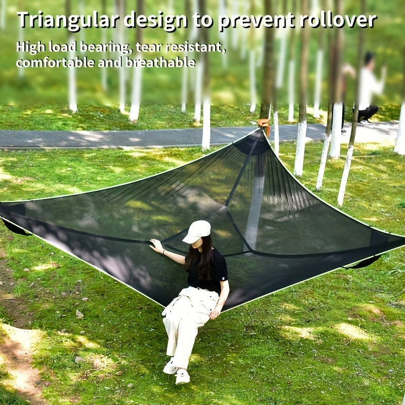 Outdoor Triangle Hammock Multi-Person – Large Aerial Tree Tent, Mesh Swing Camping Hammock for Backyard, Camping & Relaxing – Durable Hanging Hammock for Adults & Kids