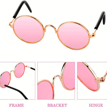 Pet Sunglasses 10-Pack Round Metal Retro Shades for Cats & Dogs – Assorted Colors Classic Hippie Glasses for Cosplay, Parties & Photo Props, Fun Pet Costume Accessory