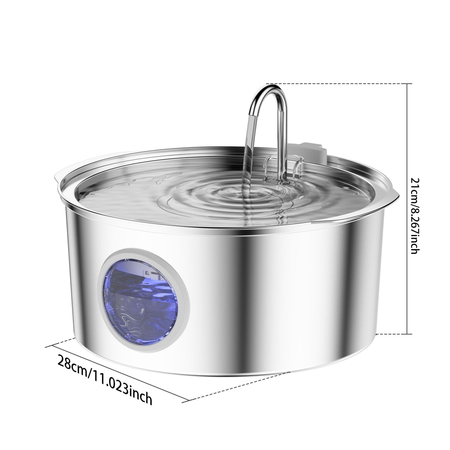 Stainless Steel Pet Water Fountain 1.85 Gal - Smart 304 SS Large Capacity Cat Dog Automatic Water Dispenser, Silent Pump, Filter Chip, Water Level Window