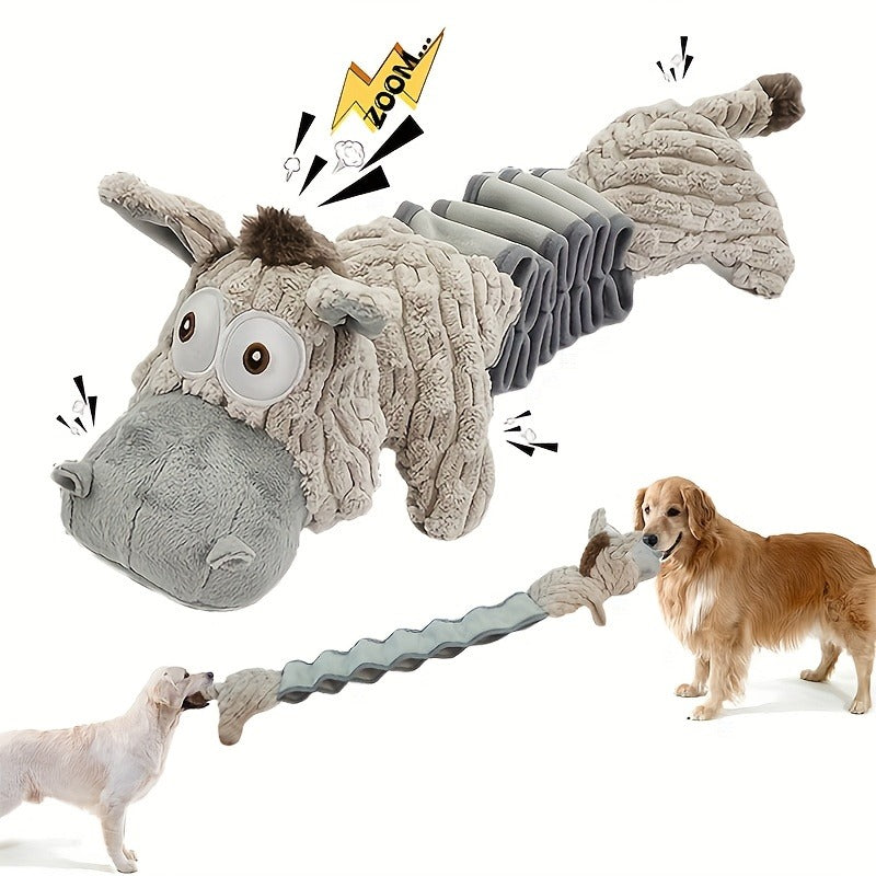 Dog Chew Toy Donkey Plush Squeaky Stretch Toy for Dogs - Durable Soft Stuffed Animal Chew Toy for Small Medium Large Dogs, Textured Spike Design, No Batteries Needed