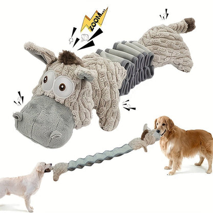 Dog Chew Toy Donkey Plush Squeaky Stretch Toy for Dogs - Durable Soft Stuffed Animal Chew Toy for Small Medium Large Dogs, Textured Spike Design, No Batteries Needed