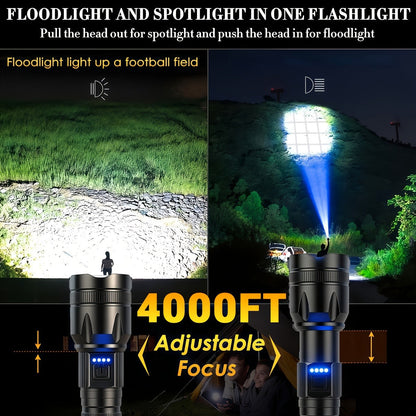 4000 Lumen Flashlight P70 USB-C Rechargeable 5 Modes Aluminum Alloy 18650 LED Torch for Tactical Camping Hiking Emergency