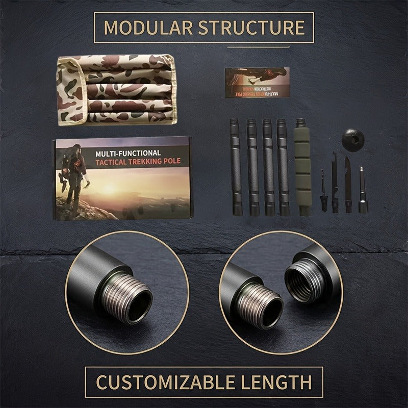 Tactical Trekking Pole Adjustable Hiking Stick | Titanium Alloy with Built-In Compass Canvas Storage Pouch & Combination Lock | Multi-Function Outdoor Hiking Camping Survival Gear Gift Black