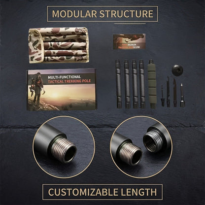Tactical Trekking Pole Adjustable Hiking Stick | Titanium Alloy with Built-In Compass Canvas Storage Pouch & Combination Lock | Multi-Function Outdoor Hiking Camping Survival Gear Gift Black