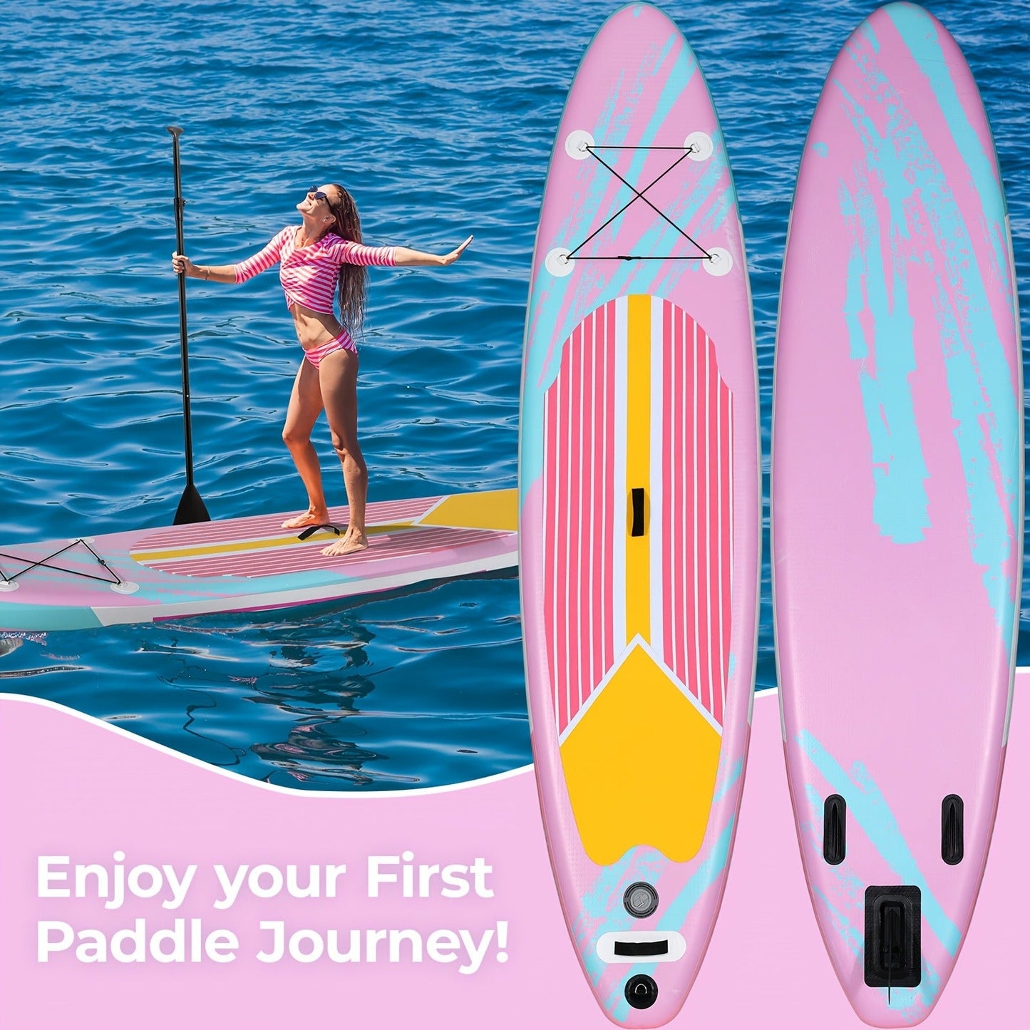 Stand Up Paddle Board 10ft/11ft/12ft – 3-Fin SUP with Floating Paddle, Ankle Leash, Pump & Carry Bag | Yoga Touring Fishing All Levels