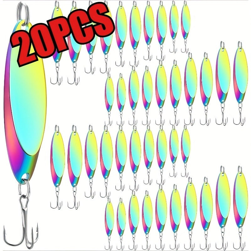Metal Spoon Fishing Lure Heavy-Duty Holographic – 5 Sizes 1/5 to 3/4oz Saltwater & Freshwater Spinnerbait with Treble Hooks for Salmon, Trout, Bass, Pike, Tuna & Mackerel – Hard Casting Spoon