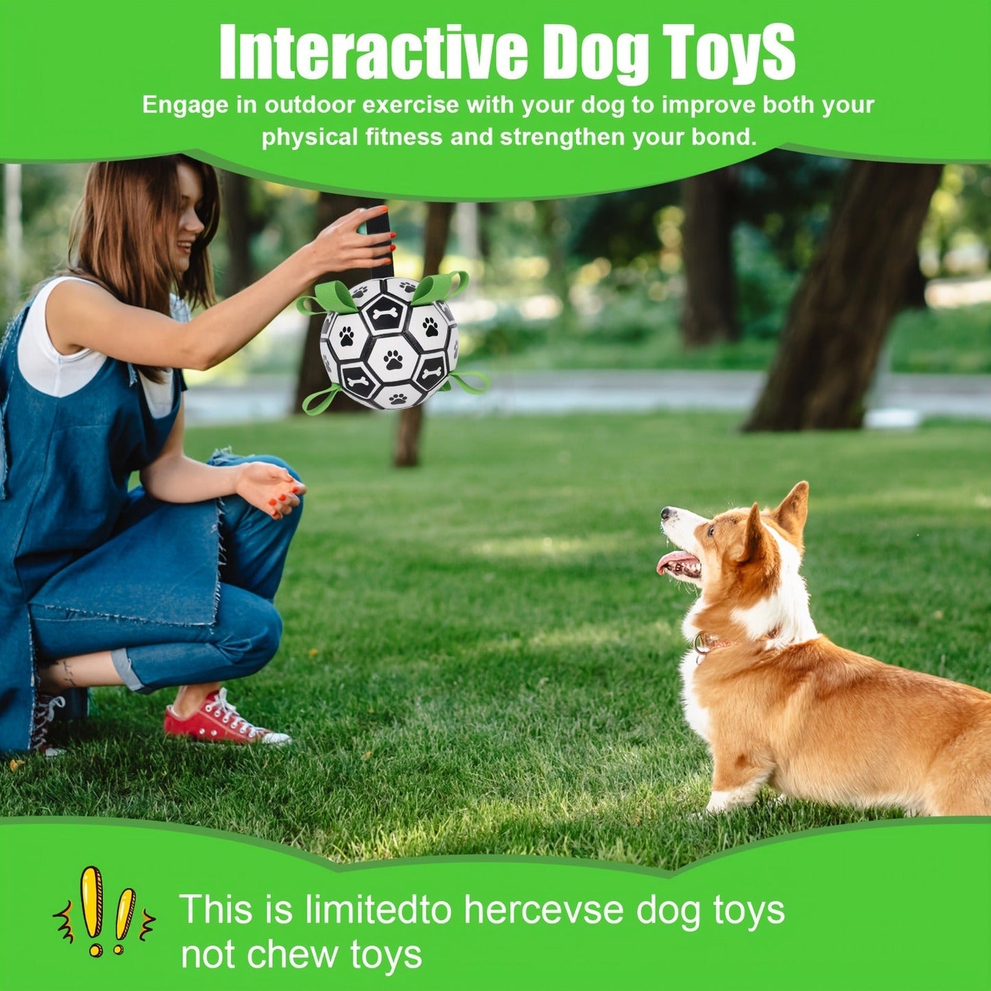 Soccer Ball Dog Toy with Straps - Interactive Tug of War Ball for Dogs, Durable Outdoor Water Toy for Small Medium Dogs, Includes Charging Cylinder, Great Dog Birthday Gift