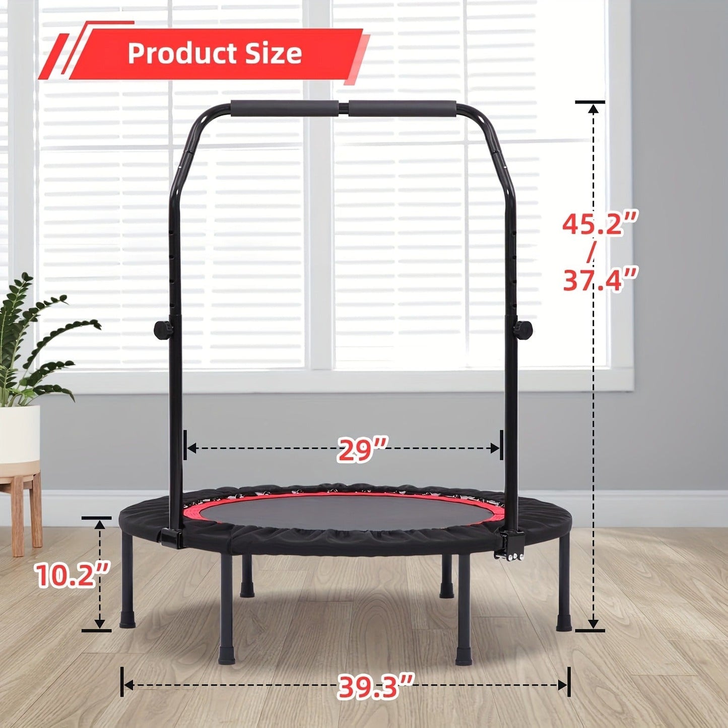 Mini Trampoline Rebounder 40" for Adults 330LB Capacity with Balance Bar Indoor Outdoor Fitness Cardio Exercise Trampoline