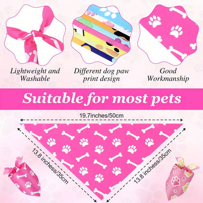 Dog Bandanas 50-Pack Paw Print Triangle Kerchief Bulk Set – Pet Costume Bibs for Dogs & Cats, Party Accessories for Grooming Salons, Puppy Photoshoots & Holiday Celebrations