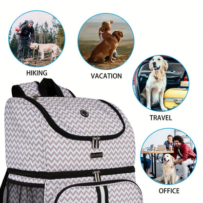 Pet Travel Backpack Double Layer Dog Cat Supplies Bag with 2 Collapsible Bowls 2 Food Baskets Portable Organizer for Outdoor Hiking Camping Road Trip