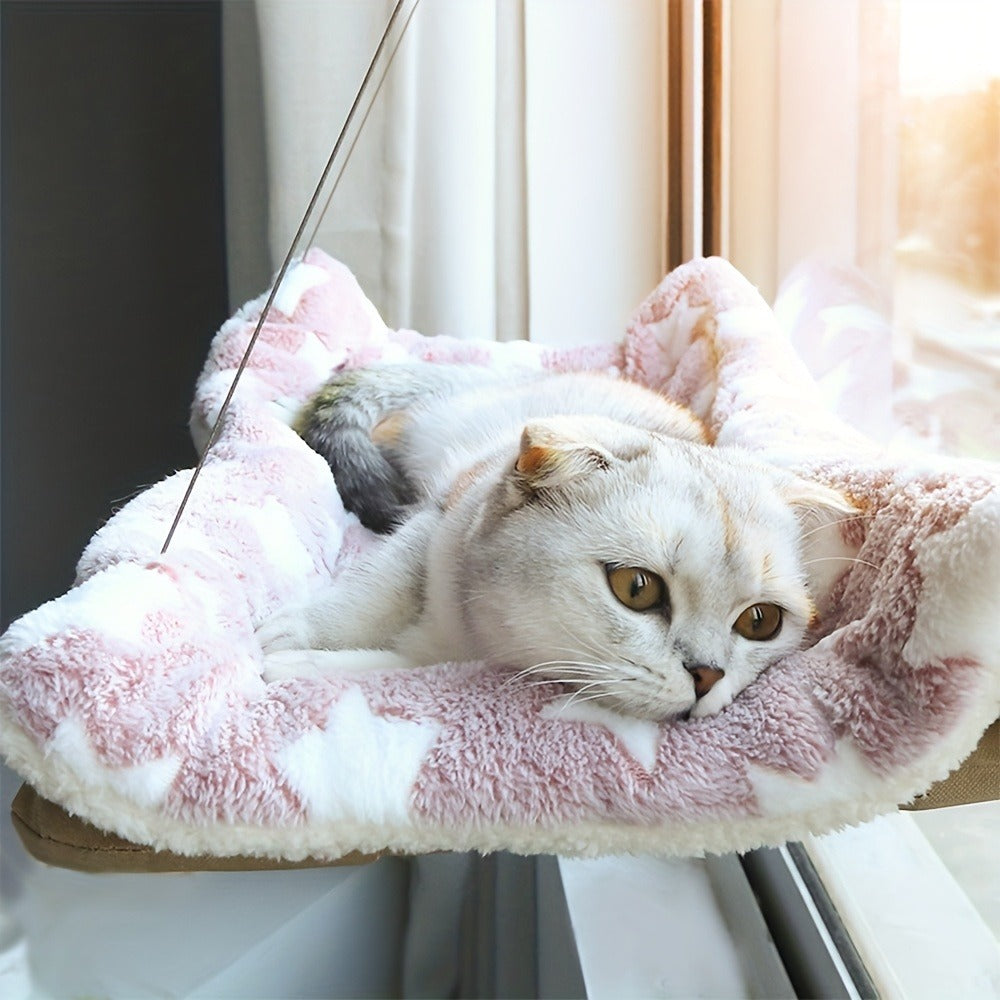 Cat Window Hammock Bed Ultra Soft - Cozy Cloud Plush Perch for Cats, Secure Suction Cup Mount Window Seat, Space-Saving Cat Sunbathing Bed for Indoor Cats, Feline Naptime Lounger Khaki