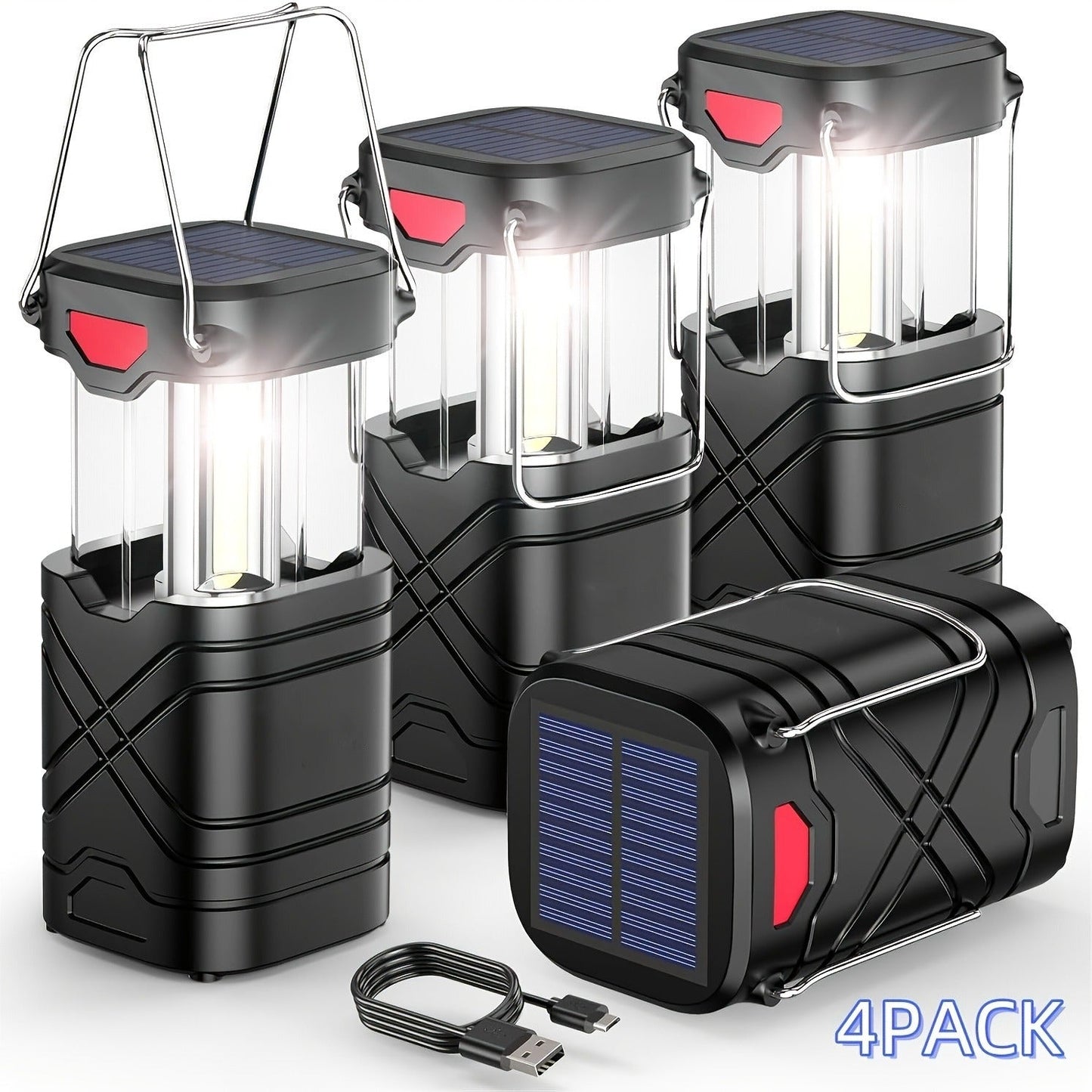 IPX5 Waterproof Camping Lantern 4 & 8 Pack – Rechargeable LED, 1200mAh Solar & USB, 3 Power Ways, Hurricane Flashlight Lantern for Emergency, Power Outage & Outdoor Camping