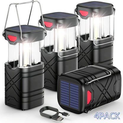 IPX5 Waterproof Camping Lantern 4 & 8 Pack – Rechargeable LED, 1200mAh Solar & USB, 3 Power Ways, Hurricane Flashlight Lantern for Emergency, Power Outage & Outdoor Camping