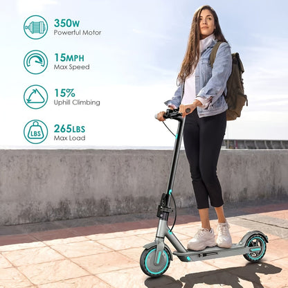 Electric Scooter 350W Foldable Commuter E-Scooter with 8.5'' Solid Tire, LED Display, Dual Brake, 15-20KM Range for Adults Men Women