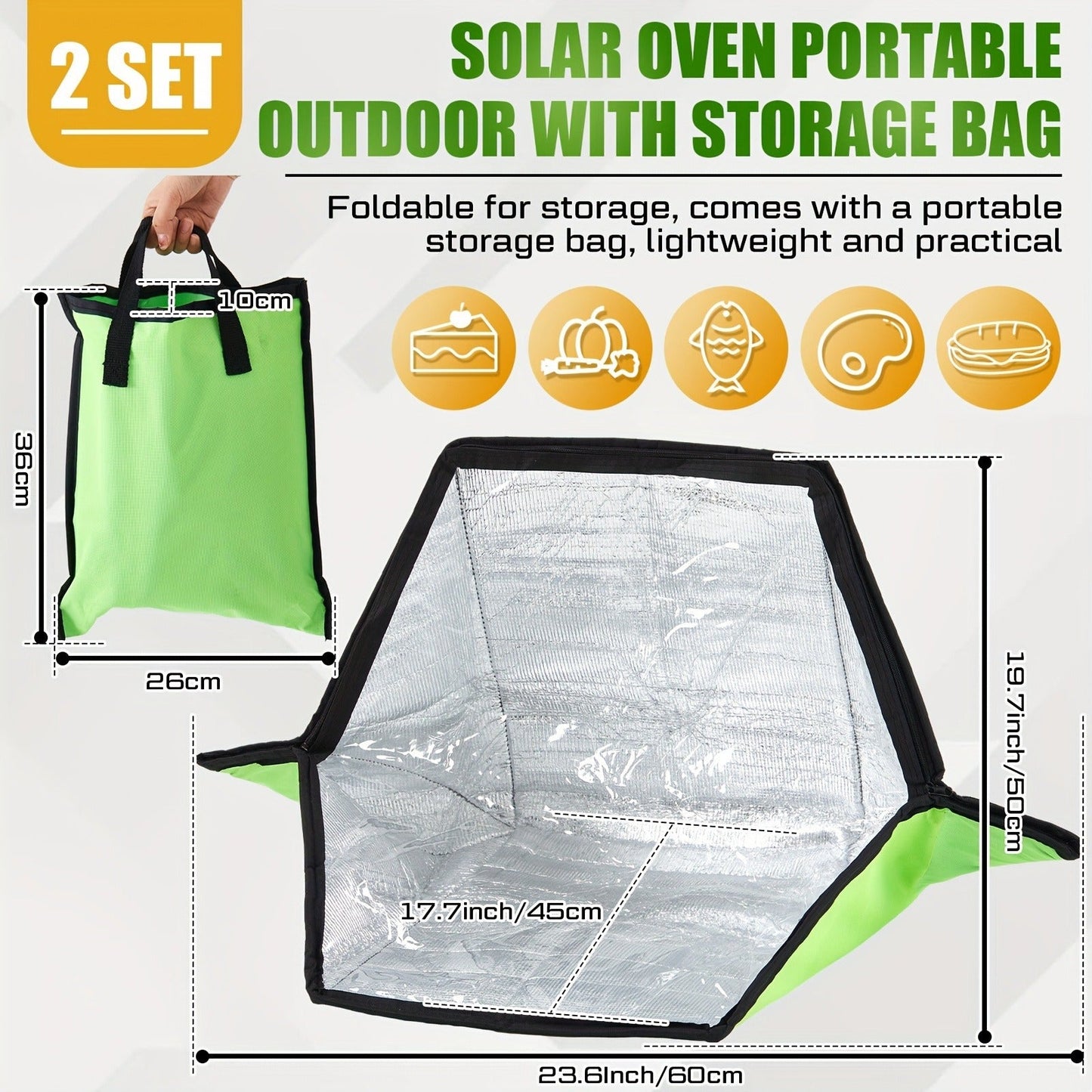 Solar Oven Portable Solar Cooker 2 Pack, Foldable Sun-Powered Camp Stove No Fuel Required, Lightweight Outdoor Cookware for Camping Emergency Food Reheating