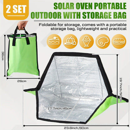 Solar Oven Portable Solar Cooker 2 Pack, Foldable Sun-Powered Camp Stove No Fuel Required, Lightweight Outdoor Cookware for Camping Emergency Food Reheating