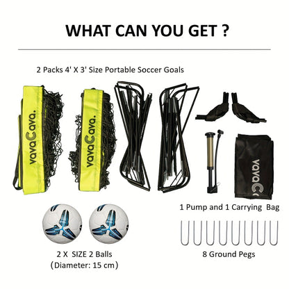 Portable Soccer Goals Set of 2 with Nets 4'x3' Backyard Indoor Outdoor Soccer Goal Kit with 2 Soccer Balls Pump and Carrying Bag for Kids Adults Training Practice