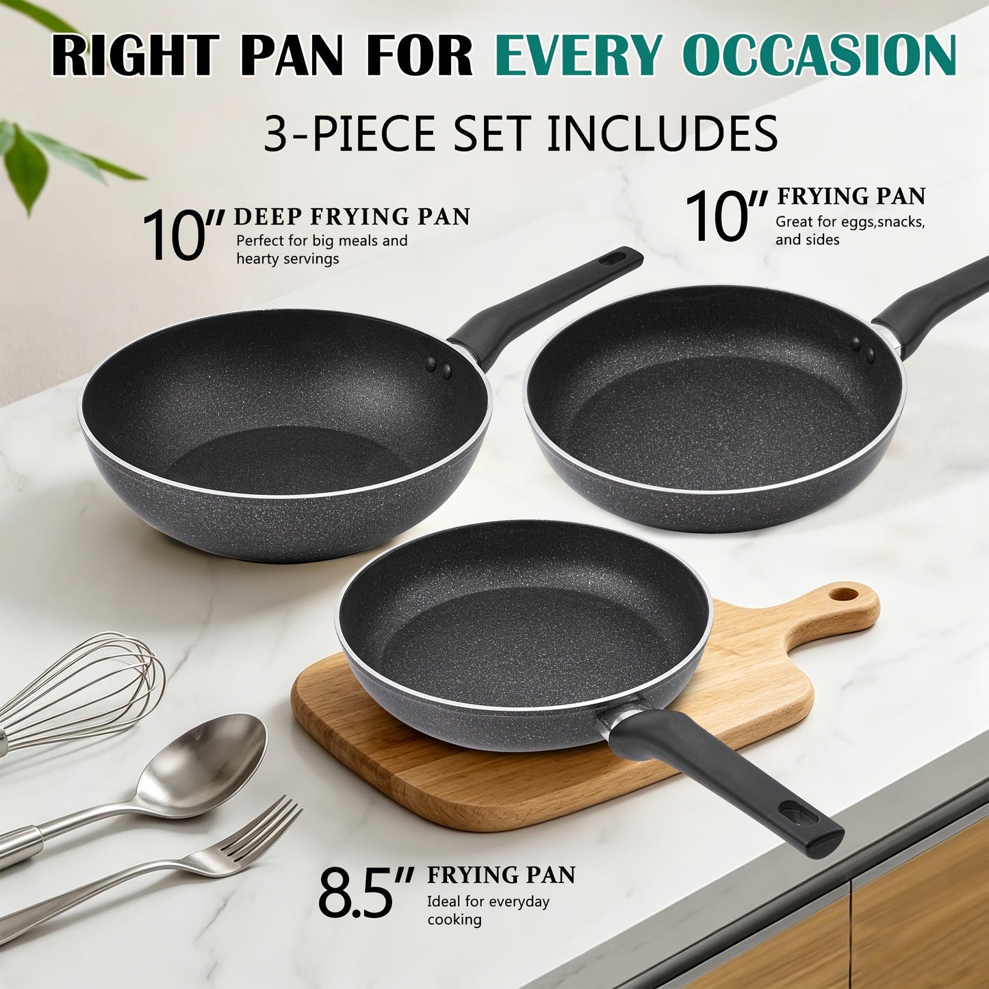 Nonstick Frying Pan Set 7pcs – 8.5" & 10" Aluminum Skillets with Deep Frying Pan, Fast Heating, Easy Clean – Durable Cookware Set with 4 Dish Cloths for Home Kitchen & Camping