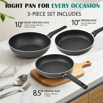 Nonstick Frying Pan Set 7pcs – 8.5" & 10" Aluminum Skillets with Deep Frying Pan, Fast Heating, Easy Clean – Durable Cookware Set with 4 Dish Cloths for Home Kitchen & Camping