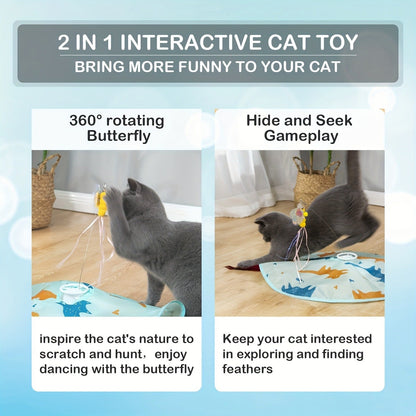 Interactive Cat Toy Electric Motion Activated 2-in-1 Rotating Butterfly & Feather Wand - USB Rechargeable 1200mAh Auto Shut-Off 3 Speed Modes Indoor Cat Exercise Toy by Valonii