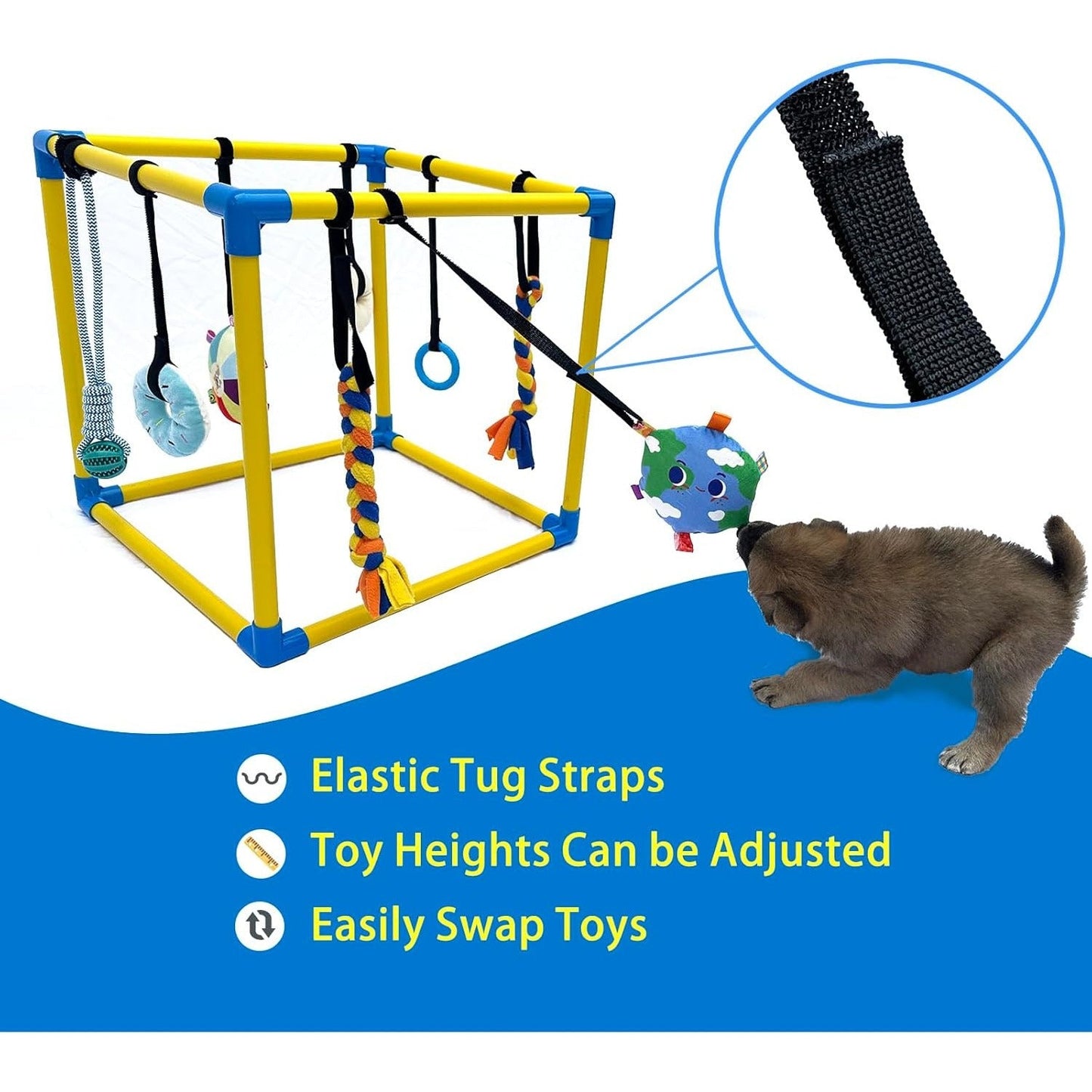 Puppy Gym Jungle Playground with Hammock – 8 Hanging Interactive Toys to Keep Puppies Busy & Stimulated