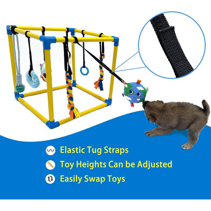 Puppy Gym Jungle Playground with Hammock – 8 Hanging Interactive Toys to Keep Puppies Busy & Stimulated