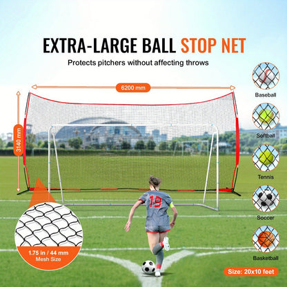 Sports Barrier Backstop Net with Carry Bag – Portable Protection Netting for Baseball Softball Lacrosse Soccer Hockey, Backyard Training Barrier Screen, Available in 7x7ft and 12x9ft