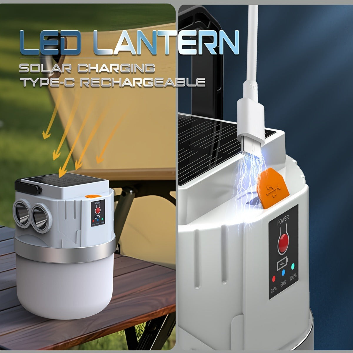 Solar Camping Lantern Rechargeable - 2400mAh LED Tent Light, 3 Modes, Portable Solar Panel Charging, Lightweight Emergency Lantern for Power Outage, Hurricane & Outdoor Survival