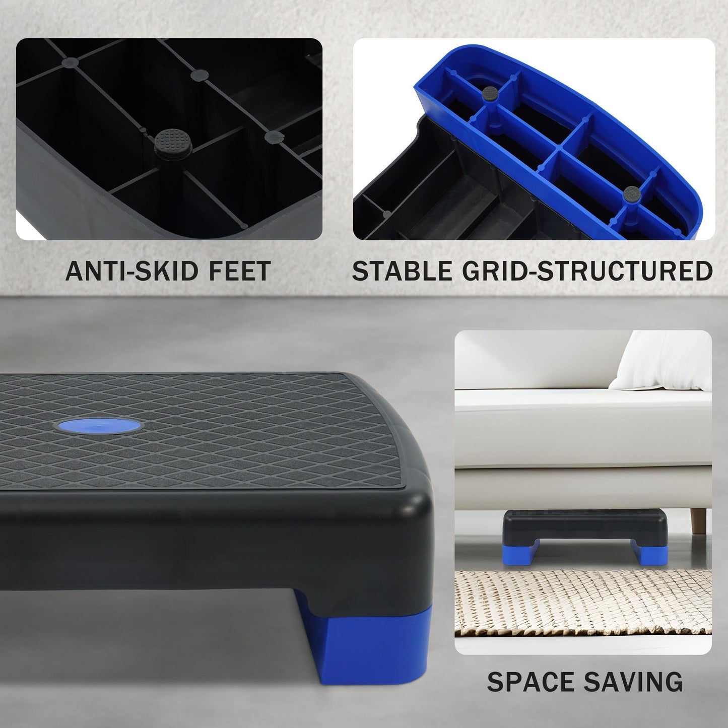 Aerobic Step Platform Adjustable Height with 2 Risers – Non-Slip Workout Stepper 18"x11", 440 LB Capacity, Space-Saving Design for Home Gym Cardio, Strength & Toning, 4 Color Options
