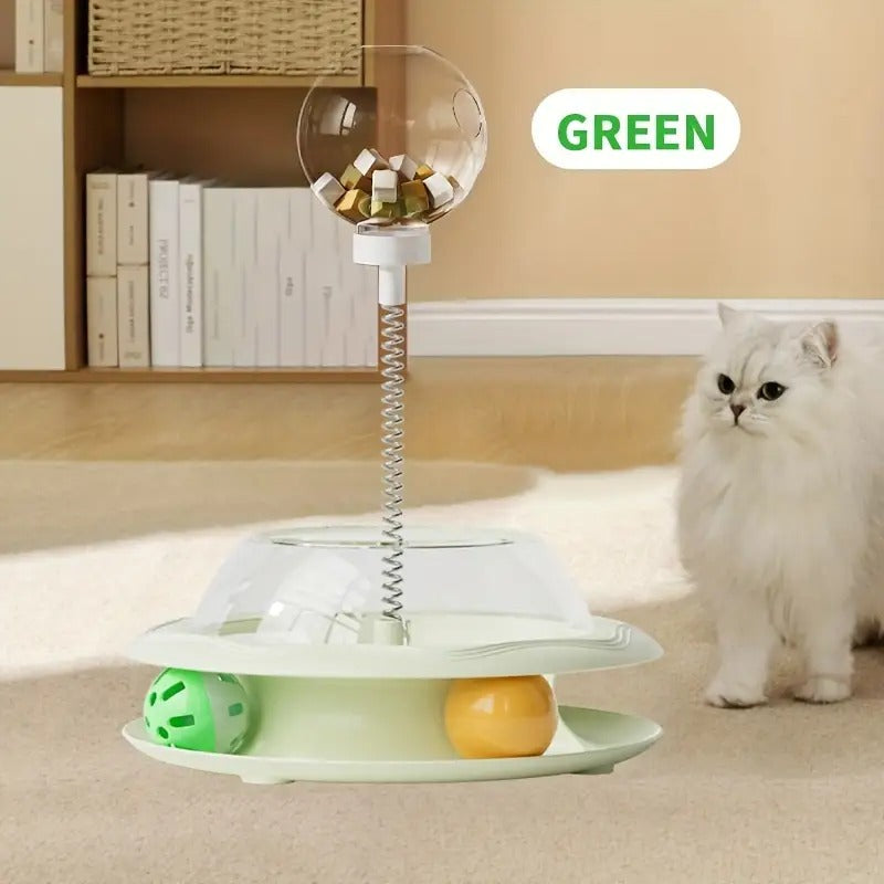 Cat Puzzle Toy Spinning Wheel with Food Spill Feeder - Interactive Rotating Excavating Toy for Indoor Cats & Kittens, No Battery Mental Stimulation & Hunting Instinct Exercise Toy